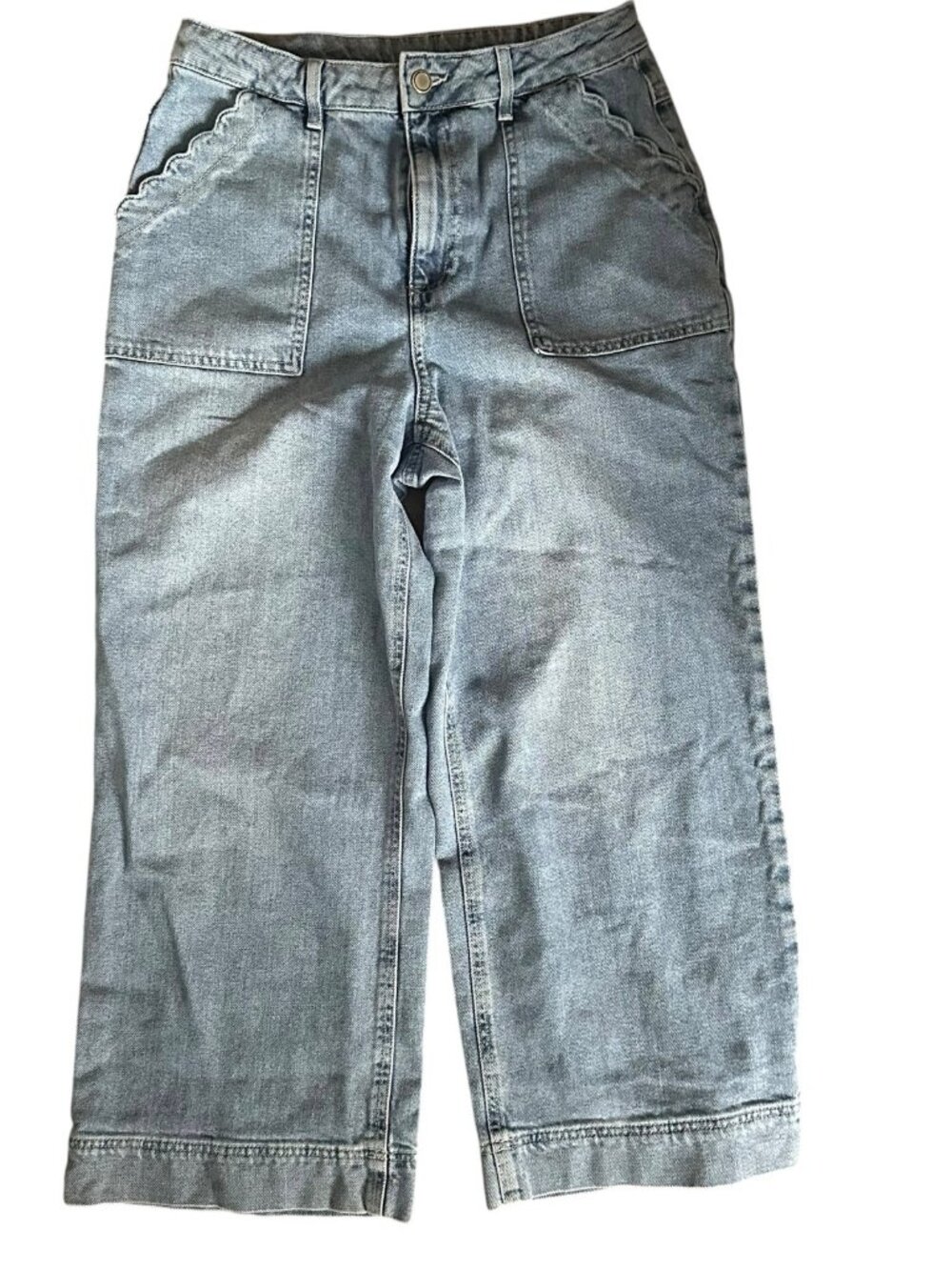 Oliver Bonas Jeans women's size 6 light wash cropped wide leg scalloped pockets